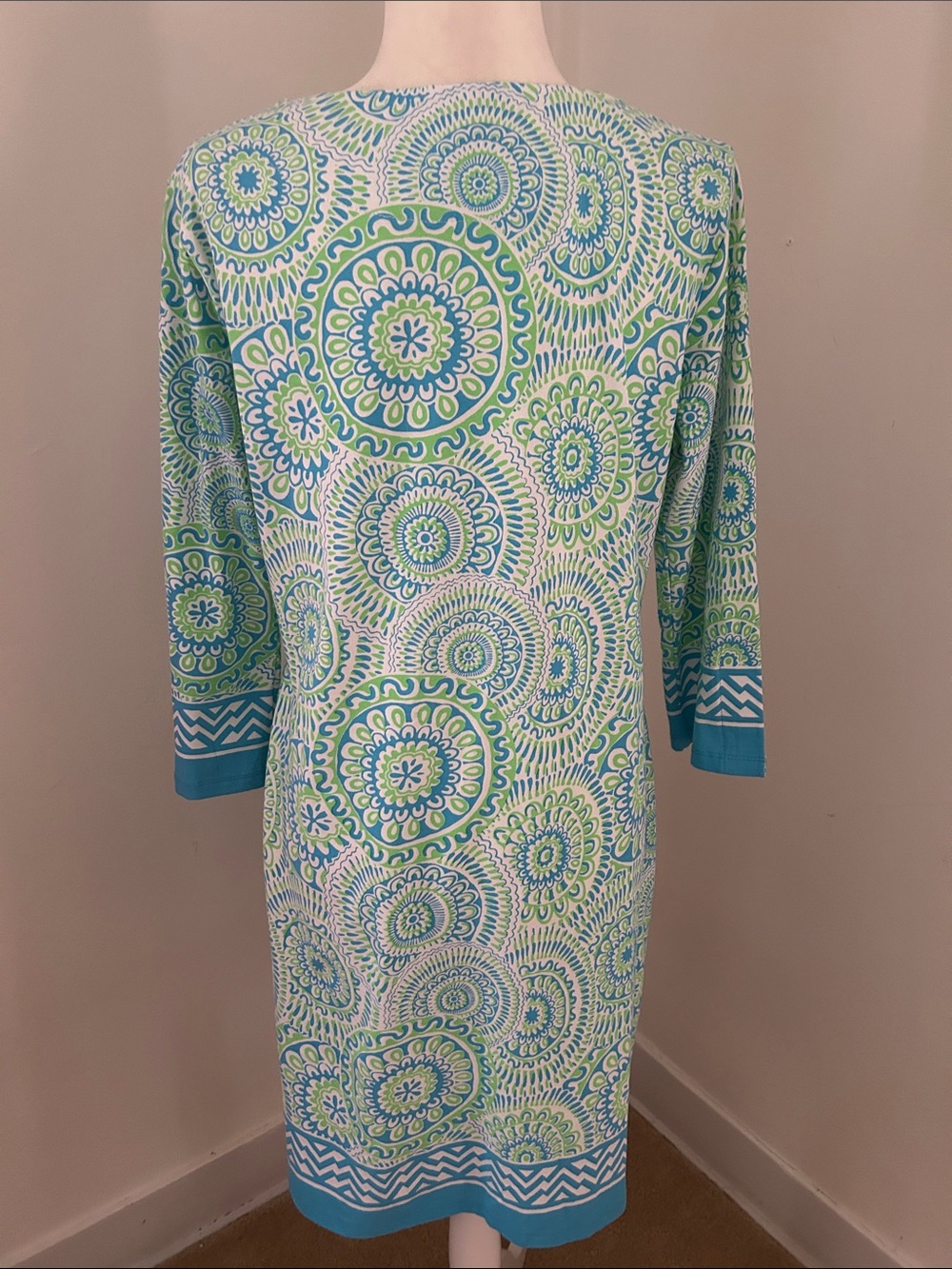 Barbara Erickson Blue & Green Medallion Print Cotton Shift Dress sz L - Picture 5 of 7